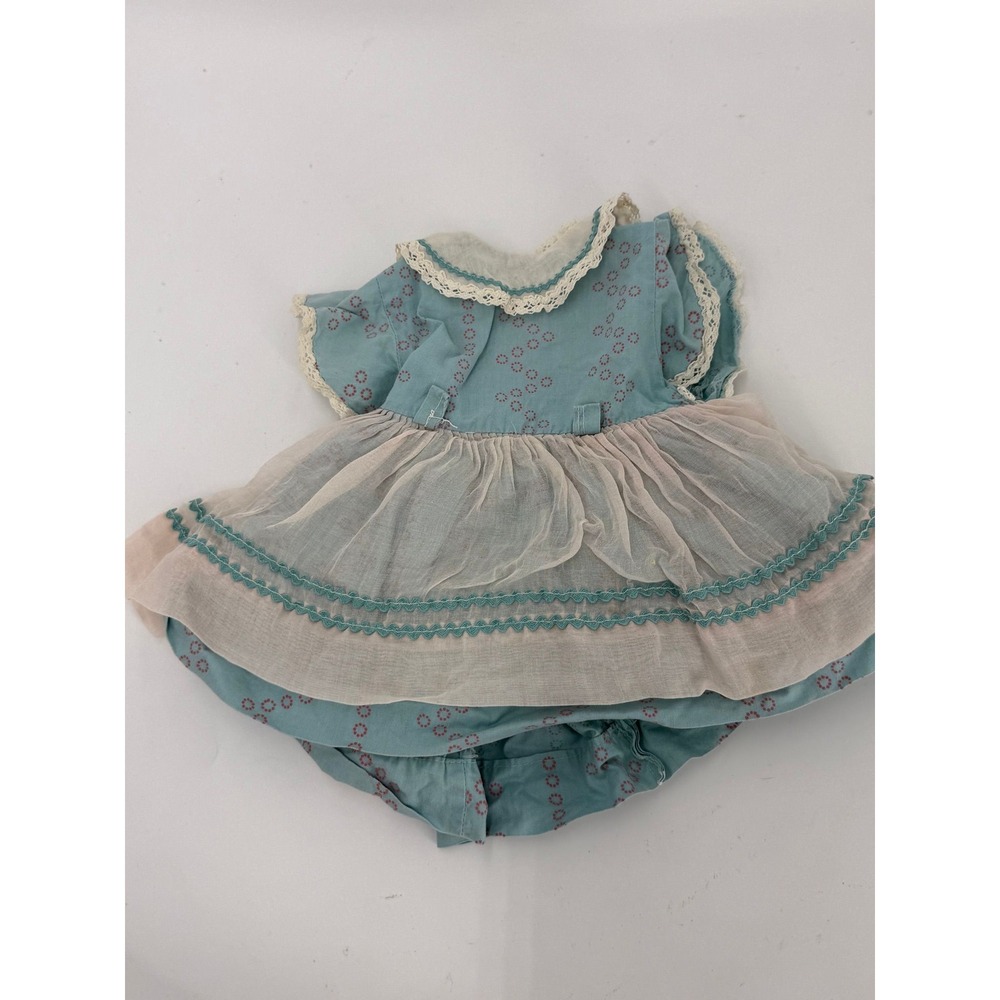 Collectible Doll Dress Likely 1940s/50s-Pale Blue Fabric & White Sheer Overlay